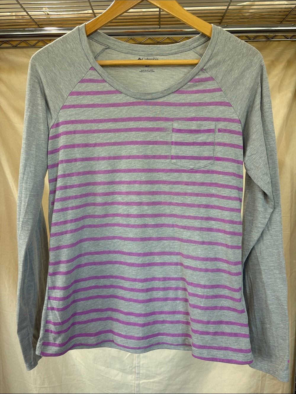 Columbia Gray & Purple Striped Long Sleeve Tee
